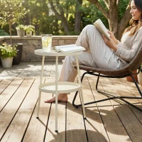 Outsunny Mesa de jardín Ø36 cm, mesa de balcón de metal, mesa auxiliar exterior redonda para jardín, terraza y balcón, blanco crema(m-5)