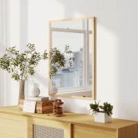 HOMCOM Espelho de parede retangular 80 x 60 cm, moldura em madeira natural, ideal para banheiro, sala ou quarto(m-5)