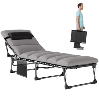 Outsunny Tumbona plegable portátil para jardín con respaldo ajustable 5 posiciones, colchón acolchado, reposacabezas(m-6)