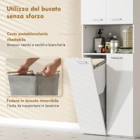HOMCOM Mobile da Bagno a 2 Ante con Cesto Portabiancheria a Ribalta e Ripiano Aperto, 60x30x174 cm, in Legno, Bianco(m-5)