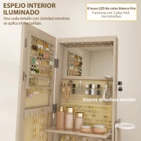 HOMCOM Espejo Joyero con Luces LED Armario Joyero con Espejo Entero Giratorio de 360° Cajón Cerradura Natural(m-5)