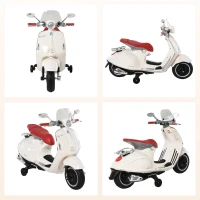 HOMCOM Vespa Scooter Moto électrique Enfants 6 V dim. 108L x 49l x 75H cm Musique klaxon 2 roues auxiliaires, 3-6 ans, Blanc(m-15)