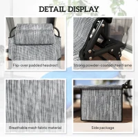 Outsunny Leżak z 4-stopniowym regulowanym oparciem, poduszką, boczną kieszenią i zagłówkiem, 68 x 189 x 33 cm, niebieski(m-6)