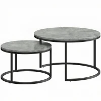 HOMCOM Mesa de café moderna set de 2, mesas auxiliares apilables con estructura metálica para salón, dormitorio, oficina, Gris(m-1)