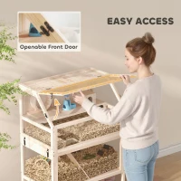 PawHut Gaiola para Hamster em Madeira 3 Andares Gaiola para Roedores com Base Removível Prateleira Roda de Exercício Gangorra Rampa Casinha 80x53x117cm Madeira natural(m-5)