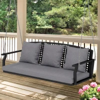 Outsunny Columpio para veranda de 3 plazas, banco colgante de jardín con 3 cojines de respaldo, cojín de asiento, sistema de suspensión, Gris(m-2)