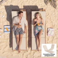 Outsunny Juego de 2 Cojines para Tumbona Baño de Sol con 6 Correas, Resistencia UV, 183x53,5x6,5cm, Crema(m-4)