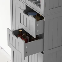 HOMCOM Mueble alto de baño, mueble de almacenamiento con 4 puertas (2 con vidrio), 2 cajones y estantes ajustables, blanco(m-5)