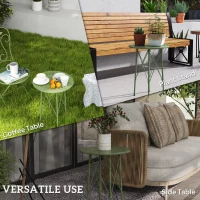 Outsunny Kleine ronde bijzettafel, tuintafel met bloem- en bladpatroon, van staal, Ø 40 x 50 cm, groen(m-7)