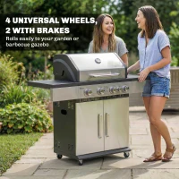 Outsunny 4+1 Burner Gas BBQ Grill, Portable Gas Barbecue Grill with Side Burner, Warming Rack, Side Shelf, Storage Cabinet(m-9)