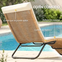 Outsunny Tumbona de Jardín Exterior de Ratán en Forma de S con Cojín Asiento Transpirable y Estructura de Acero para Patio Crema(m-6)