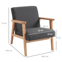 HOMCOM Fabric Accent Chair for Living Room, Arm Chair with Rubber Wood Frame and Padded Cushion, Dark Grey(m-3)