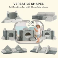 AIYAPLAY Kids Play Sofa, 12 Pieces Foam Modular Soft Play Set for Playroom, Children Convertible Sofa for Boys and Girls, Grey(m-4)