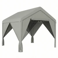 Outsunny Cenador de jardín pabellón impermeable estructura robusta de acero galvanizado con techo a dos aguas 3x3m gris(m-1)