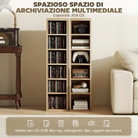 HOMCOM Set 2 Mobili Porta CD con Ripiani Regolabili per 204 CD in Legno, 21x22.5x88.5 cm, Rovere(m-4)