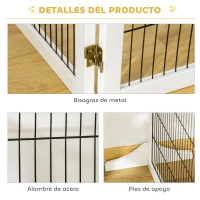 PawHut Barrera de Seguridad para Perros Plegable de Madera para Escaleras y Puertas con Soporte de Pie 432x36x70 cm Blanco(m-7)