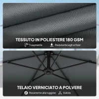 Outsunny Ombrellone a Sbalzo con Base a Croce, in Metallo e Poliestere, 302x295x242 cm, Grigio Scuro(m-7)