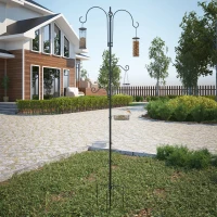 PawHut Estação de alimentação para pássaros em aço, comedouro para pássaros de pé 208H cm com 4 ganchos, preto(m-6)