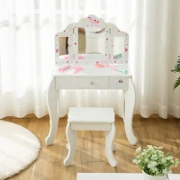 Homcom Set Masuta Machiaj Copii – Oglinda Rotativa + Taburet(m-14)