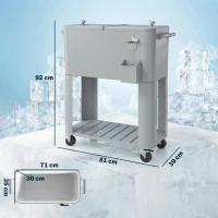 Outsunny Frigo portatile 76 L con ruote e apribottiglie, 92x39x81 cm, Argento(m-3)