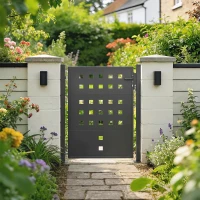 Outsunny Puerta de jardín de acero galvanizado, puerta metálica con asa, cerradura y 3 llaves, cerrable, 105x130 cm, Gris oscuro(m-5)