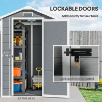 Outsunny 4 x 6ft Garden Shed, Plastic Shed with Floor, Window, Lockable Door and Vents, Resin Tool Shed for Outdoor Patio Storage, Zero Maintenance, Grey(m-6)