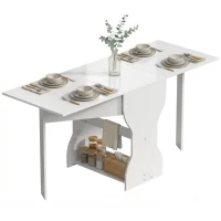 HOMCOM Mesa de Jantar Dobrável para 4 Pessoas com Prateleira, em Madeira, 160x60x75 cm, Branco(m-7)