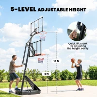 SPORTNOW Mobiler Basketballkorb, höhenverstellbar von 2,45-3,05 m, bruchsicheres Backboard, Handkurbel-Höhenverstellung(m-4)