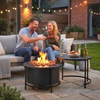 Outsunny Braciere rotondo con griglia, attizzatoio e coperchio, 66x63x41 cm, Nero(m-2)