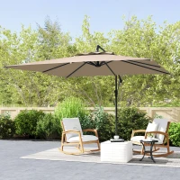 Outsunny Parasol desplazado cuadrado 3 x 3 m con manivela, base cruzada, parasol inclinable y rotación 360°, tela 180 g/m² caqui(m-6)