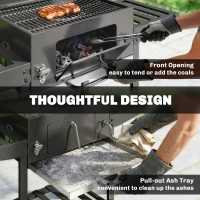 Outsunny Holzkohlegrill auf Rollen mit verstellbarem Grillrost und klappbaren Ablagen, aus Stahl und PP, 133,5x65x110 cm, Schwarz(m-4)