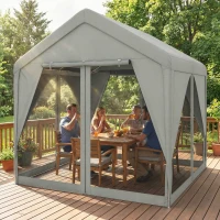 Outsunny Cenador de jardín pabellón impermeable estructura robusta de acero galvanizado con techo a dos aguas 3x3m gris(m-5)