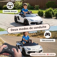 HOMCOM Voiture électrique pour enfants licence Lamborghini Aventador SVJ 12V avec portes papillon télécommande 3-5 KM/H blanc(m-6)