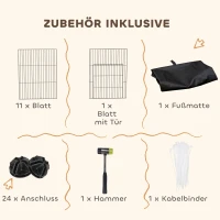 PawHut Kleintiergehege mit Bodenplatten Freilaufgehege Laufstall mit 12 Paneel, wasserdichte Matte, 120x60x40 cm, Schwarz(m-7)