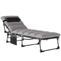 Outsunny Tumbona plegable portátil para jardín con respaldo ajustable 5 posiciones, colchón acolchado, reposacabezas(m-1)