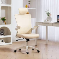 HOMCOM Silla de oficina ergonómica, sillón de oficina, reposabrazos abatibles, soporte lumbar, reposacabezas, 60x63x120cm, beige(m-2)
