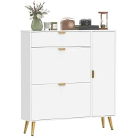 HOMCOM Mueble para 12 pares de zapatos, armario para zapatos, 2 cajones abatibles, 4 compartimentos, 99,4x23,8x106,6cm, blanco(m-8)