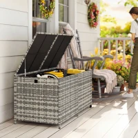 Outsunny Baúl de jardín de resina trenzada, baúl de almacenamiento exterior 650 L impermeable con forro con cremallera(m-6)