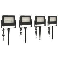 Outsunny 32W LED Floodlights, Linkable 4-Pack Landscape Lighting with Remote Control, RGB Colour Changing, UK Plug, Black(m-11)