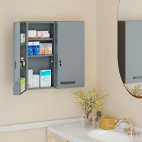 kleankin Medicine cabinet, lockable medicine cabinet with 2 doors and 6 shelves, Charcoal gray(m-2)