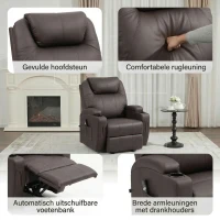 HOMCOM Opsta Stoel comfortabel met afstandsbediening en bekervouders voor Huisgebruik, Koffiebruin(m-7)
