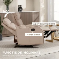 HOMCOM Fotoliu Reclinabil 160° cu Suport pentru Picioare, din Piele PU, Lemn și Oțel, 65x89x100 cm, Maro Deschis(m-4)