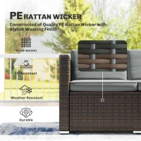 Outsunny 3 Pieces Garden Furniture Set w/ Cushions, PE Rattan Wicker Conversation Corner Sofa Set, Light Grey(m-4)