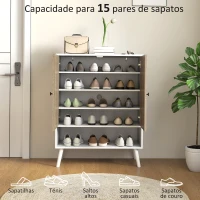 HOMCOM Sapateira com Desenho em Espiga Prateleiras Ajustáveis Compartimento Aberto para 15 Pares de Sapatos 75x35x97 cm Branco e Madeira(m-4)