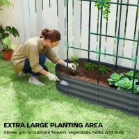 Outsunny Galvanised Raised Garden Bed with Arched Trellis, 4 x 2 x 4.6ft Metal Raised Bed for Garden with Open Bottom, Dark Grey(m-4)