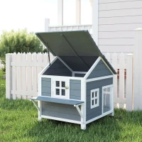 PawHut Casinha de Gato em Madeira 2 Andares com Telhado Rebatível Impermeável, Plataforma Lateral, 101x72,5x81 cm, Cinza(m-4)