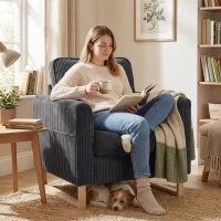 HOMCOM Accent Chair with Pocket Spring, Modern Industrial Armchair with Metal Legs for Livingroom Dark Grey(m-2)