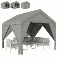 Outsunny Cenador de jardín pabellón impermeable estructura robusta de acero galvanizado con techo a dos aguas 3x3m gris(m-7)