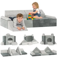 AIYAPLAY Kids Play Sofa, 12 Pieces Foam Modular Soft Play Set for Playroom, Children Convertible Sofa for Boys and Girls, Grey(m-10)