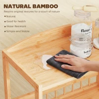 HOMCOM Keukenwagen met 3 niveaus, Serveerwagen met opbergruimte, Keukenrek op wielen, voor keuken, badkamer, kantoor, Natuurlijk hout(m-6)